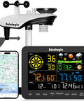 Smart Dope WiFi Weather Station With Rain Gauge For Indoor And Outdoor Use Around The Clock AI Forecast And Real Time Alerts Via Weatherseed App 2 4G WiFi Precise Temperature Humidity And Barometric Pressure Readings, shown with digital display and mobile app.