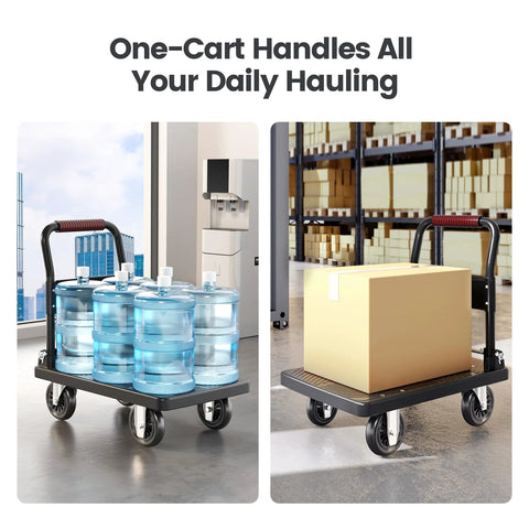Upgraded Foldable Push Cart Dolly With 780 Lb Capacity And 360 Degree Swivel 5 Inch PU Wheels for warehouse and home use