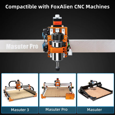 300W CNC Spindle Upgrade Kit for Masuter 4040 Pro and 3018SE V2 Router displayed with FoxAlien CNC machines