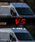 Comparison of Dodge Ram ProMaster Cab Roof Marker Lights White LED Clearance Running Lamps, 5 Pack with clear lenses installed