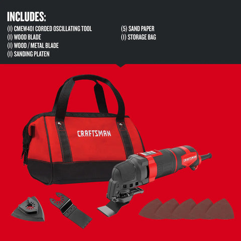 Corded Oscillating Tool Kit With 3 Amp Motor Tool Free Universal Attachment System Blades Sandpaper And Tool Bag