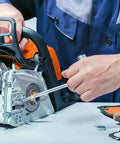 Person using Three Piece 13x19 mm Chainsaw Wrench Set With Ten Sprocket Cover Bar Nut Replacements For Stihl Chainsaws for maintenance.