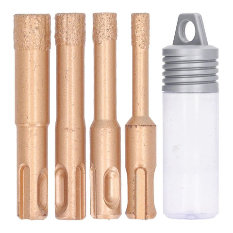Top Tier Brazed Hole Saw Kit 4 Piece Tile Glass Marble Granite Hole Opener Heavy Duty Shank Drill Bits For Tough Hard Materials And Smooth Cutting Results, 4 gold bits and adapter