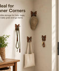2 Pack Rotating Adhesive Wall Hooks With Rugged Wood Grain Finish Flexible Swivel Sticky Design That Holds Its Ground Tough No Drill Stuff For Effortless Space Hacks And Smart Storage for corner use.