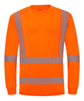 Men Class 3 High Visibility Long Sleeve Safety Shirt Built Like A Tank For Job Sites With Heat Transfer Reflective Tape Ansi Certified Orange Workwear Crew Approved Night Shift Ready front view of orange shirt with reflective tape.