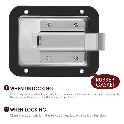 Heavy Duty Stainless Steel Paddle Lock With Key For RV Trailers And Doors Flush Mount Security Latch with rubber gasket