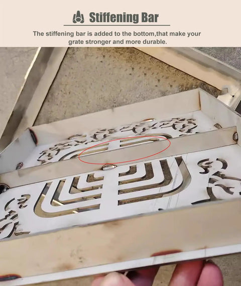 Close-up of Big Ass Square Stainless Steel Trench Drain Grate With Base showing stiffening bar for added durability.