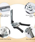 Type M Hog Ring Pliers Kit With 3000 M Clips, close-up of pliers showing steel spring and nail slot for wire fastening