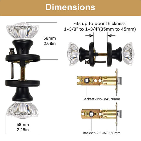Crystal Glass Door Knobs Set With Lock For Bedroom And Bathroom Vintage Privacy Clear Crystal Interior Knobs Matte Black Finish