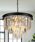 Black Crystal Chandeliers Modern Round Ceiling Light Fixture 20 Inch Dimmable 9 Lights 3 Tier Raindrop Pendant