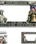 250th Anniversary Patriotic License Plate Frame Celebrating 1776 To 2026 With USA Flag Design Fits Standard US Plates Screws Included Rugged Metal Tag Holder For Cars Trucks SUVs
