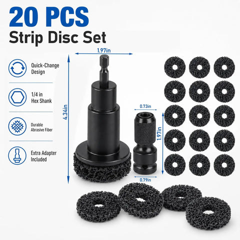 20 pcs strip disc set with adapter, part of Wheel Hub And Brake Cleaning Tool Kit, 22 Pc Set With 20 Replacement Pads.