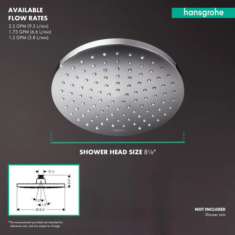 Vernis Blend 8 Inch Rain Shower Head With 1 Spray Fixed Mount Chrome Finish 2.5 GPM Water Flow Large 8 Inch Coverage