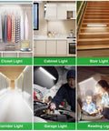 Lit 160 LED Motion Sensor Closet Lights Battery Powered Under Cabinet Light Bar shown in various home settings