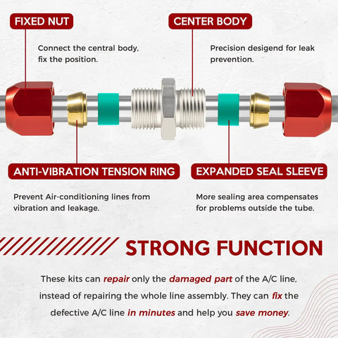Auto Air Conditioning Splice Connector Kit For Five Eighths, Three Eighths, And One Half Inch Aluminum Lines, diagram details.