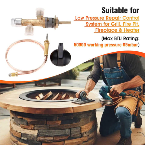 Low Pressure LPG Propane Patio Heater Gas Control Valve Kit with 3/8 Flare Inlet and Outlet for Fire Pit Grill Repairs