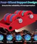 8 Ton Equipment Moving Skates Set Of 4 Heavy Duty Beefed Up Industrial Dollies with red PU rollers and reinforced bolts