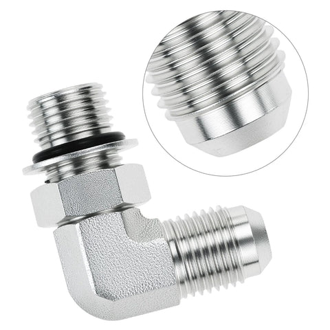 90 Degree Elbow Hydraulic Hose Fittings Set Ten Pieces Three Eighths Inch JIC Thirty Seven Degree Male End To Six SAE ORB Male Corner Elbow Adapters Carbon Steel Hydraulic End Connectors Built Tough For Flexible Leak Free Installations