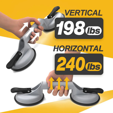2 Pack Heavy Duty Aluminum Vacuum Glass Lifters With Rock Solid Grip And Hella Strong 240 Pound Crush Capacity for vertical and horizontal lifting.