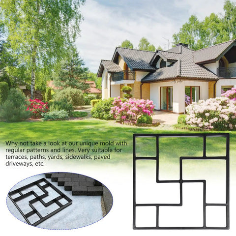 DIY Pavement Mold for Garden Walkways and Patios, Reusable Plastic Path Maker to Create Custom Stepping Stones with outdoor view.