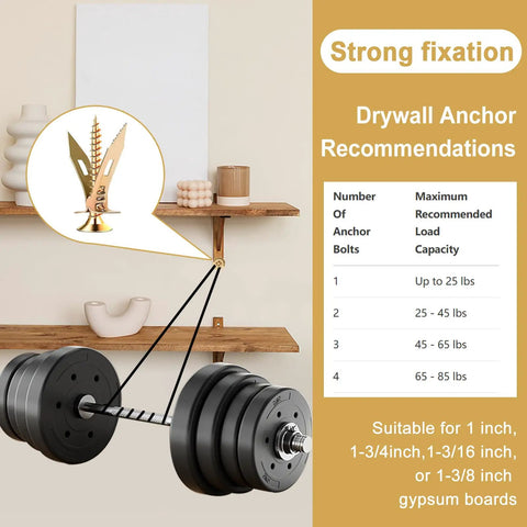 Heavy Hauling Self Drilling Drywall Anchors With Screws Kit for wall sheetrock mounting and weight recommendations displayed.