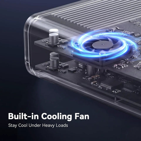 Slick Five Monitor Docking Station With Beefed Up Cooling Fan showing built-in cooling fan for efficient heat dissipation.