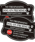 2 Pack No Trespassing And Dog On Premises Yard Signs, 10 By 7 Inch Rock Solid Aluminum Warning Plates with paw prints.