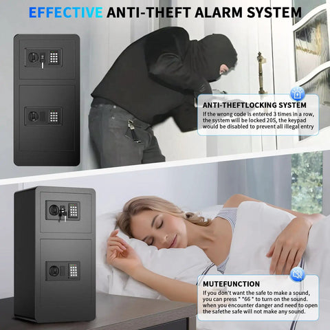 7.5 Cuft Large Fireproof Home Safe With Digital Keypad And Two Doors Hidden Compartment shown with anti-theft alarm system