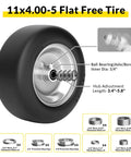 Flat Free 11x4-5 Lawn Mower Front Tires For Zero Turn Mowers, Solid Tire With Three Quarter, Five Eighths And One Half Bearings
