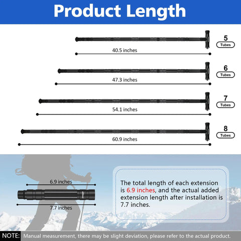 Rugged Tactical Hiking Stick With Built-In Multi-Tool, 8-Section Walking Staff Made From Aerospace-Grade 6061-T6 Aluminum lengths