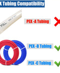 Compatibility chart of PEX tubing types with PEX-B and PEX-C approved for 12 Pack One Half Inch Pro Press Fittings for PEX Adapter Copper to PEX B Pipe Lead Free Brass Crimp Couplings for Hot And Cold Water Systems Ready To Install With Pro Tools.