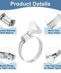 Six-Piece Beefy Heavy Duty Stainless Steel Hose Clamps Worm Gear With Thumb Screw, Adjustable 25 to 38 mm, 8 mm Band Width
