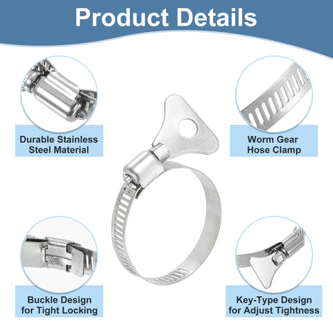 Six-Piece Beefy Heavy Duty Stainless Steel Hose Clamps Worm Gear With Thumb Screw, Adjustable 25 to 38 mm, 8 mm Band Width