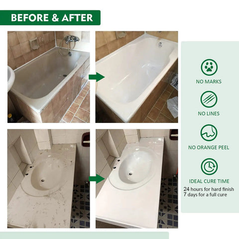 Before and after of bathroom upgrade using DIY Tub And Tile Refinishing Kit White Emulsion With Hardener 500g Part A And 10g Part B