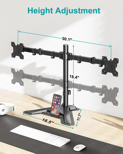 Dual Monitor Stand For 13 To 27 Inch Screens, Free Standing Full Motion Desk Mount With Boss Level Adjustability, side view