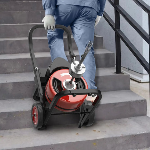 Auto Feed Electric Drain Snake With Seventy Five Foot Cable And Half Inch Gauge Nips Clogs In The Bud On Tough Jobs Heavy Duty Sewer Auger on stairs