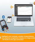 Pro Grade AC Manifold Gauge Set For HVAC Pros And Refrigeration With Bluetooth Micron Gauge And Two Pipe Clamp Thermometers Includes T115i And T552i For Precise Temperature And Pressure Readings And Easy Recharge Kit. Bluetooth HVAC gauge set with laptop and phone app