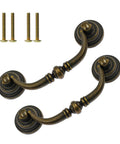 8Pcs Bail Drawer Handles Set Center To Center 3.5 Inch Hole Spacing Bronze Antique Drop Pulls with screws for desks and cabinets