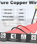 10Ft 12AWG 12 Volt Cigarette Lighter Socket Extension Cord With Built In Fuse And Spare Amps Waterproof Power Outlet Adapter image showing specifications.
