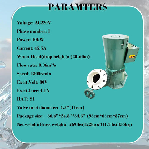 10KW Hydroelectric Water Turbine Generator with Pelton Turbine and Auto Voltage Regulation for home farm off grid use 220V