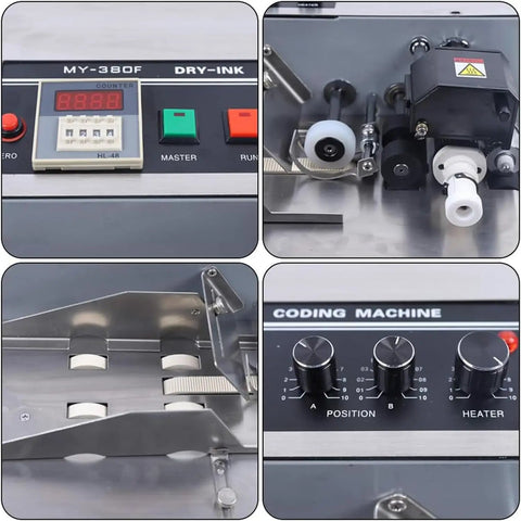 Control panel of Gtannd Automatic Ink Wheel Marking Machine, Stainless Steel Batch Code Printer with settings and rollers.