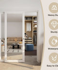 Heavy Duty 60 By 80 Inch White Preassembled Mirror Closet Door With Waterproof Wood Frame And Complete Slide Hardware Plus Matching Fascia For Easy No Sweat Diy Setup And Crystal Clear Low Distortion Glass in modern interior.