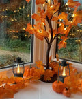 5.1 Inch Mini Lanterns Six Pack LED Candle Lanterns for Indoor Outdoor Decor with autumn leaves and pumpkins
