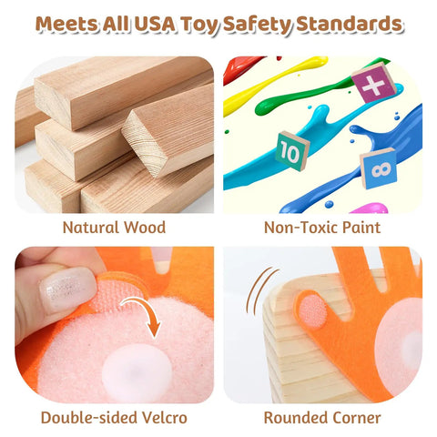 Straight Up Toddler Math Learning Kit With Solid Wooden Number Blocks, natural wood blocks and non-toxic paint details.