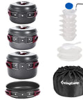 All Purpose Camping Cookware Mess Kit 7 Piece 9 Piece 18 Piece Non Stick Hard Anodized Aluminum Pots And Pans Gear For Outdoor Adventures Backpacking Hiking Picnics And Backyard