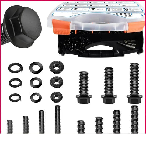 Beefy 830 Piece Carbon Steel Hex Flange Bolts Kit for Furniture, corrosion resistant, with assorted fasteners displayed
