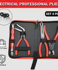 Five Piece Electrical Disconnect Pliers Set For Cars Trucks And SUVs Pro Grade Tools in red case, four pliers visible