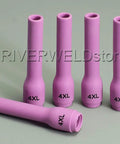 Top Tier Long Style TIG Ceramic Gas Nozzles Hella Durable Alumina Shanks Ten Piece Pack Runs Smooth On Standard Welding Torches Quarter Inch Throat Six Point Five Millimeter Bore Heavy Duty Shop Gear, set of four pink alumina nozzles.