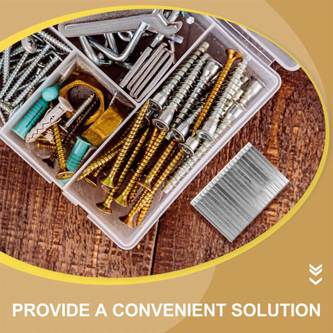 Tough As Nails Shutter Tilt Rod Staples Heavy Gauge Steel Window Repair Hardware Kit featuring sixty durable locking fasteners in a storage box.