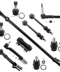 Beefed Up 11 Piece Front Suspension Kit For Ford F 250 F 350 Super Duty 2005 2006 2007 With Front Outer Tie Rod Ends Tie Rod Drag Link Tie Rod Adjusting Sleeve Upper And Lower Ball Joints And Sway Bar, parts laid out